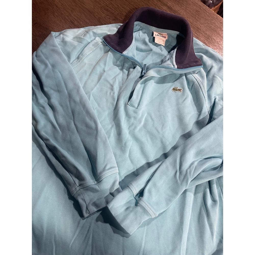 Lacoste Mens Sz 4 Medium Blue Quarter Zip Pullover Crocodile Logo Sweatshirt